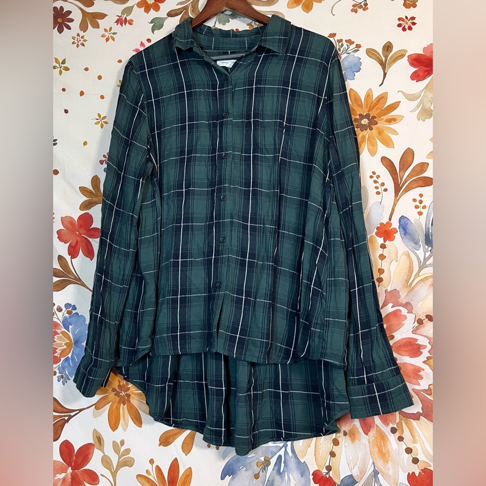 BeachLunchLounge M Tunic Green Black Plaid Button Shirt Fall Slytherin Coded Top